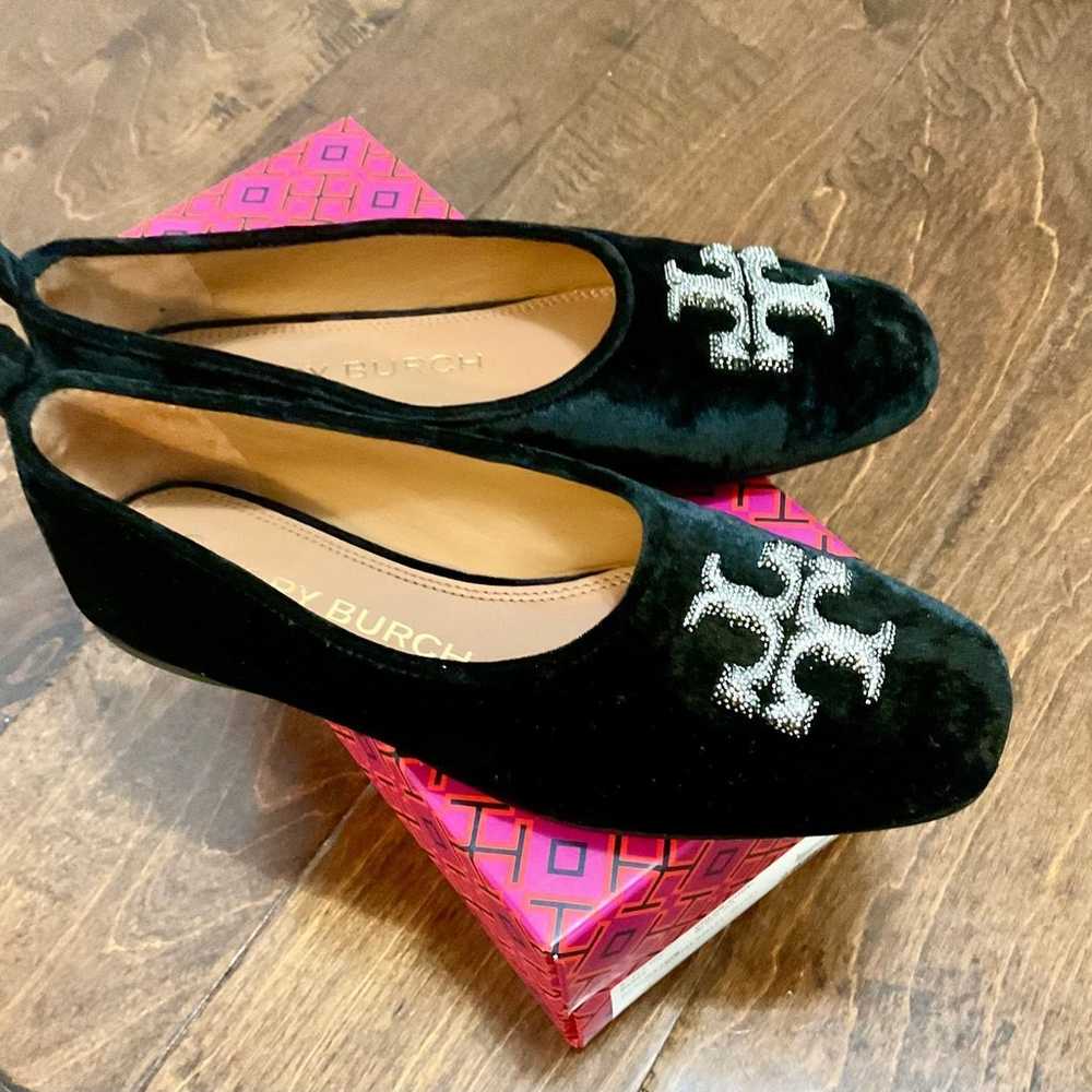 Tory Burch Eleanor Crystal Ballet Flats Velvet Bl… - image 2