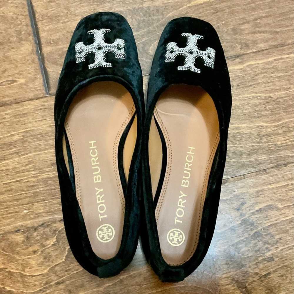 Tory Burch Eleanor Crystal Ballet Flats Velvet Bl… - image 4