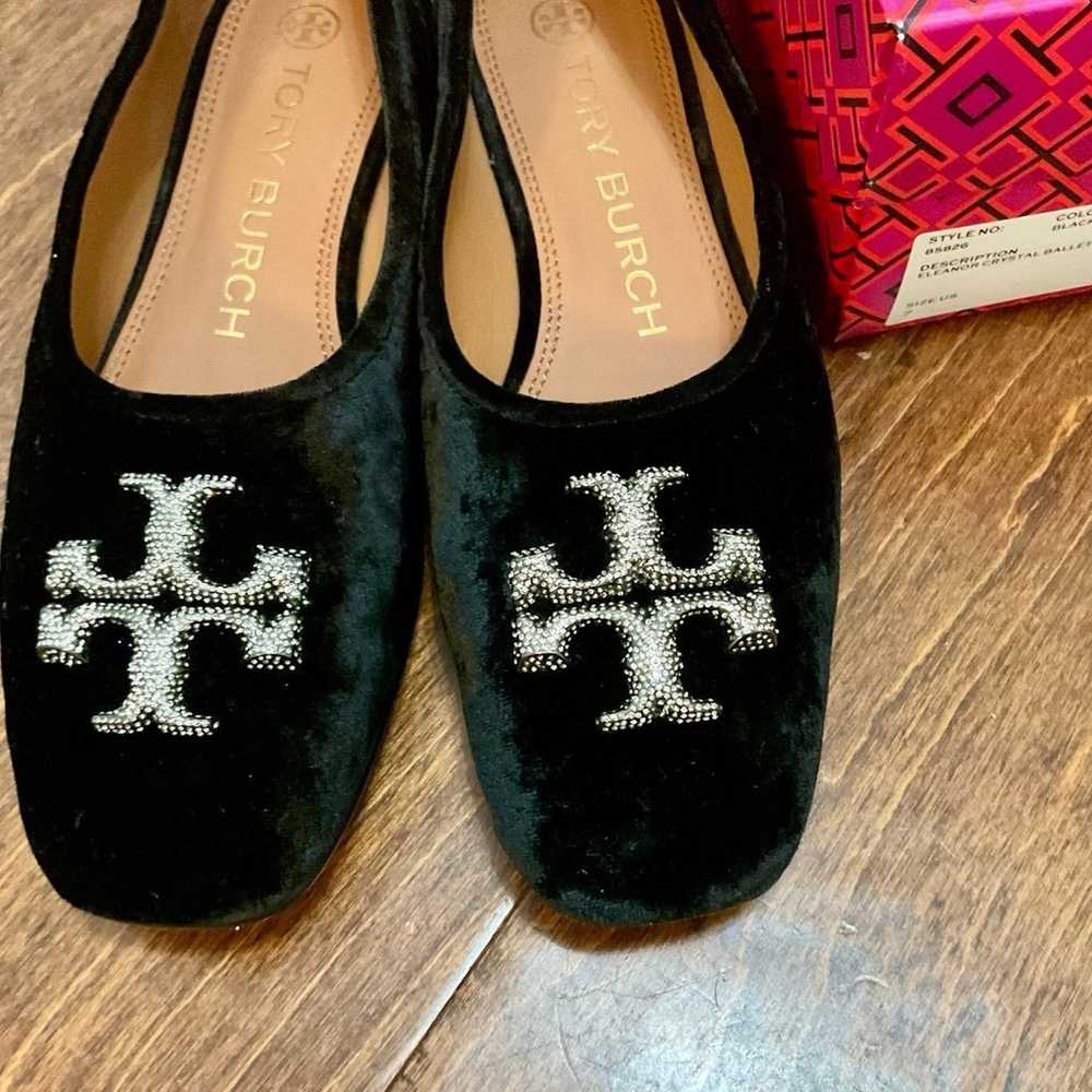 Tory Burch Eleanor Crystal Ballet Flats Velvet Bl… - image 5