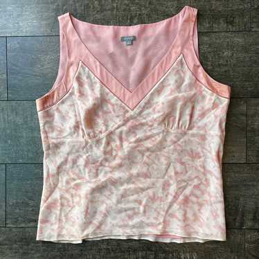 Pink and white sleeveless silk blouse