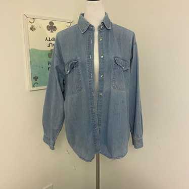 Vintage Light Wash Oversized Denim Long Sleeve Sh… - image 1