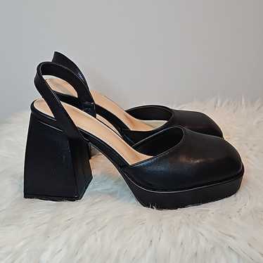 Black Chunky Heel Square Rounded Toe Heels