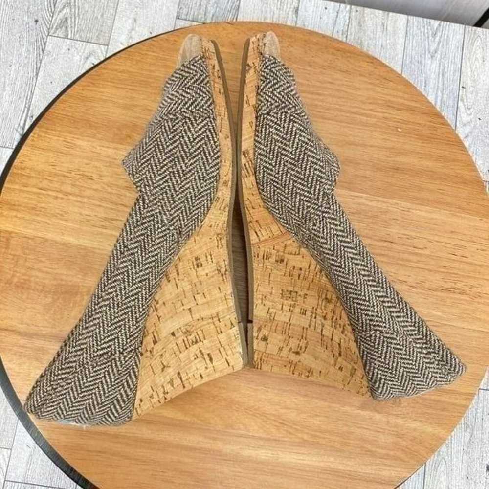 Toms Herringbone Tweed Peep Toe Cork Wedge Heels … - image 5