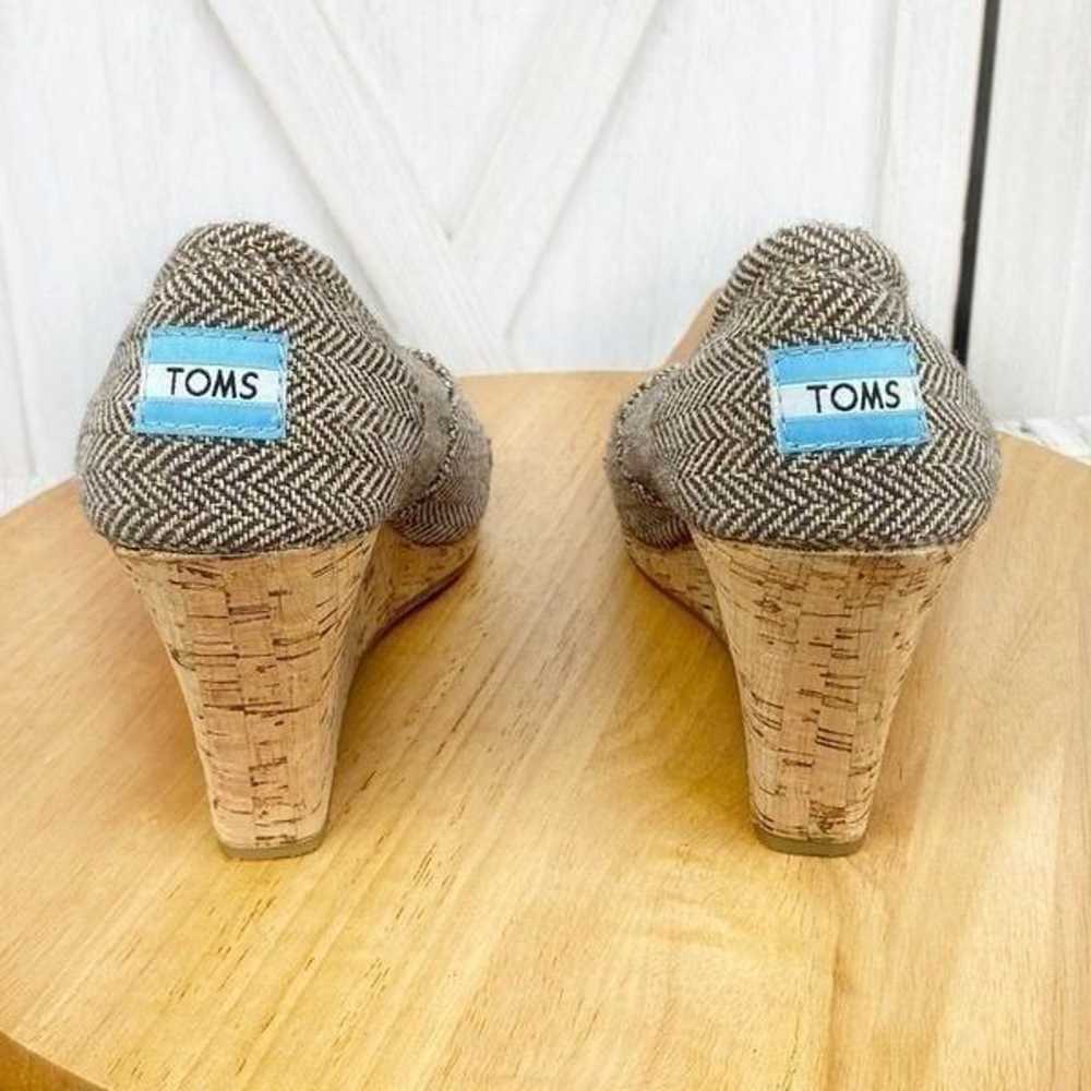 Toms Herringbone Tweed Peep Toe Cork Wedge Heels … - image 6