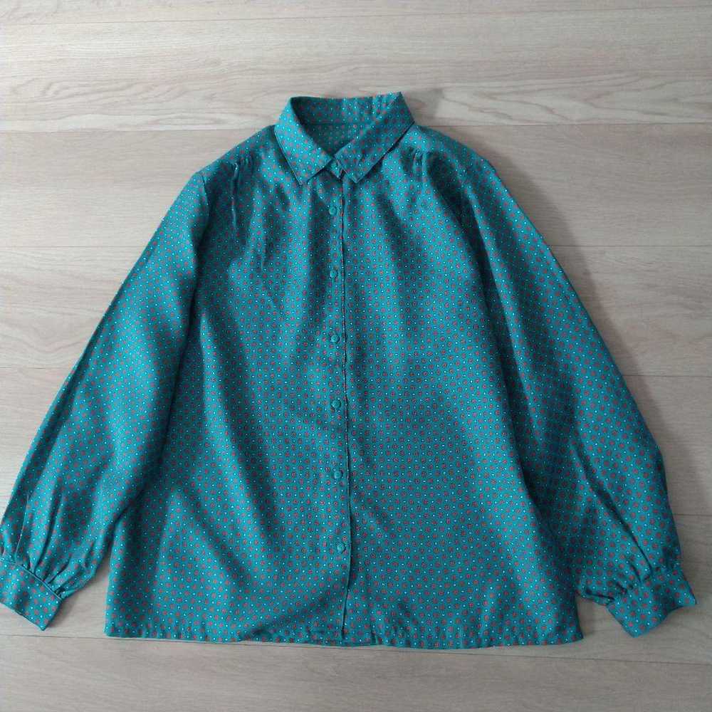 Vintage Retro Blouse Green with Small Floral Patt… - image 4