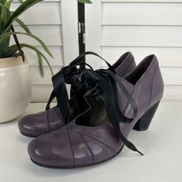 Fidji Purple Cone Heel Pumps Retro Tie Mary Jane S