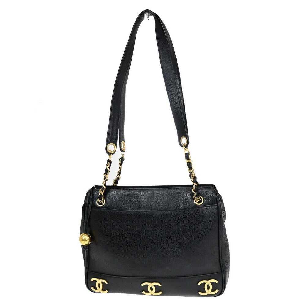 Chanel Triple Coco Black Leather Shoulder Bag (Pr… - image 1