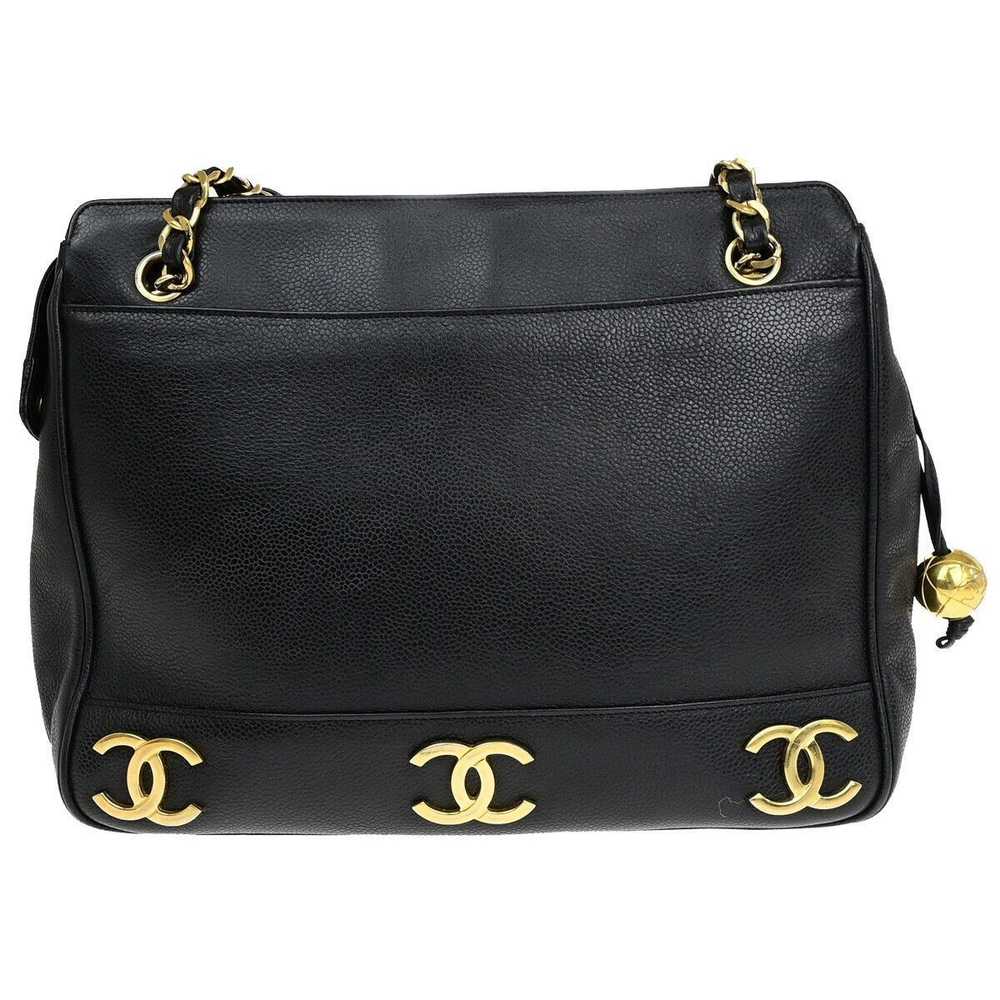 Chanel Triple Coco Black Leather Shoulder Bag (Pr… - image 2