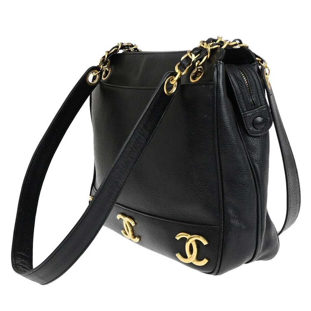 Chanel Triple Coco Black Leather Shoulder Bag (Pr… - image 4