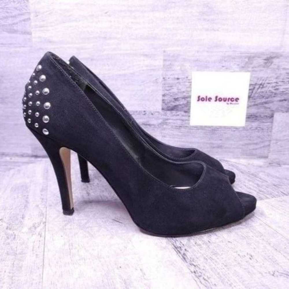 Fiorella Rubino Studded Suede Peep Toe Pump Black… - image 1