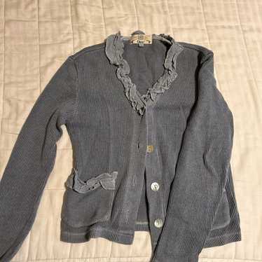 Vintage Orvis Blue Gray Button Up Sweater Bouse - image 1