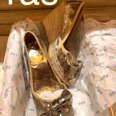 RAS Gold Wedge Sole Pumps with Ribbon - image 1