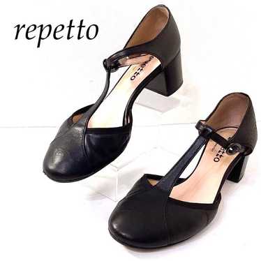 Repetto T-strap pumps, genuine leather, thick hee… - image 1