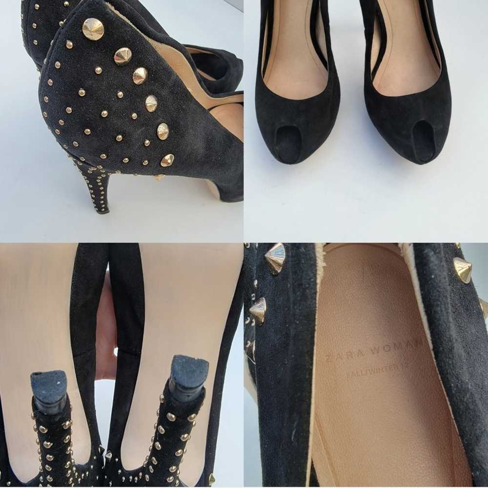 ZARA Black Suede Studded Stiletto peep toe platfo… - image 11