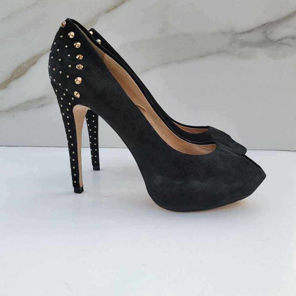 ZARA Black Suede Studded Stiletto peep toe platfo… - image 2