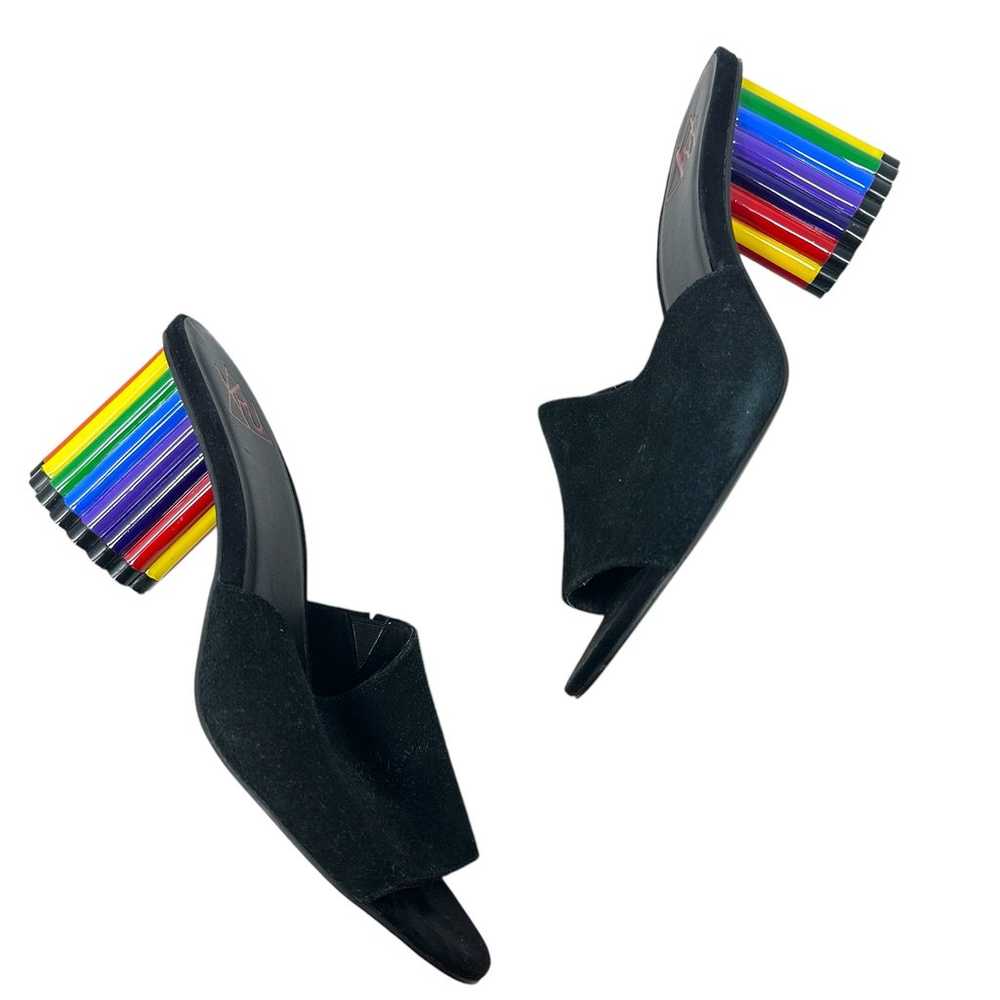 YRU Rainbow Road Slide Sandal Heels Black Suede S… - image 1