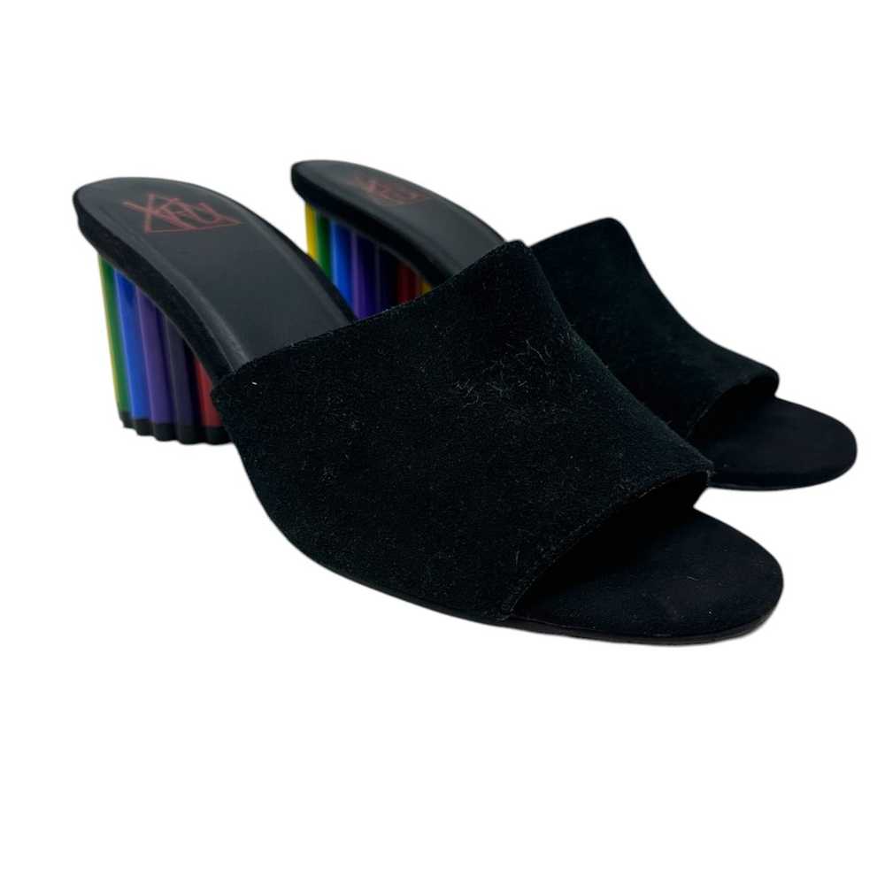 YRU Rainbow Road Slide Sandal Heels Black Suede S… - image 2