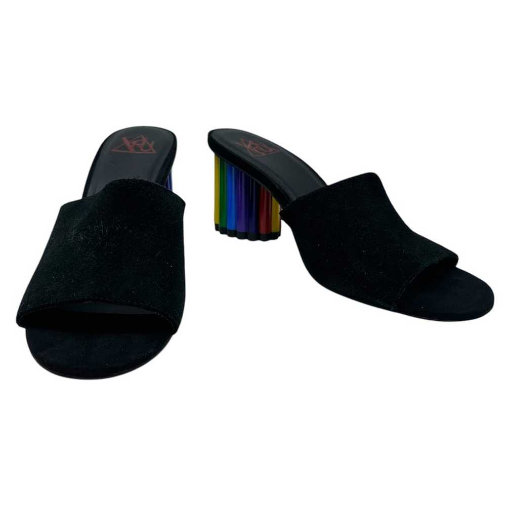 YRU Rainbow Road Slide Sandal Heels Black Suede S… - image 5