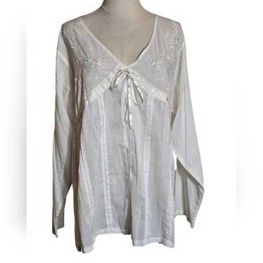 Papillon White Vintage Boho Tie Front Blouse Top