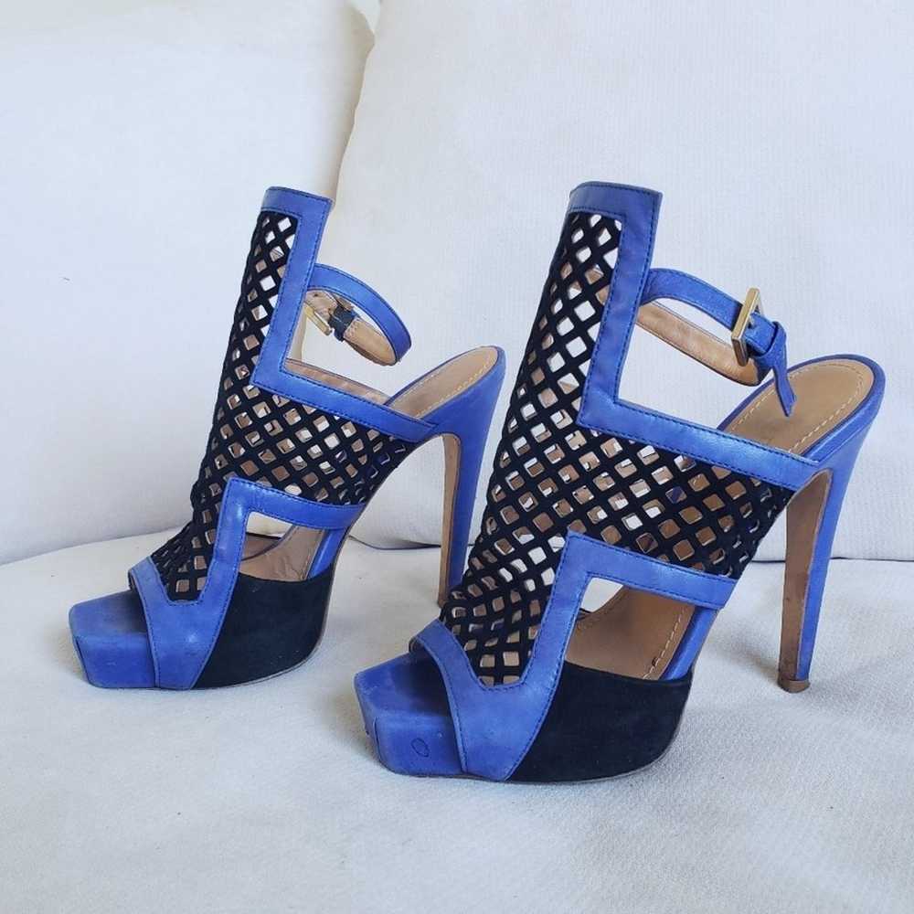 Aperlai Italy Lattice Blue and Black High Heels - image 1