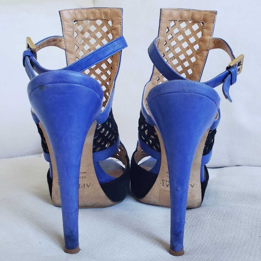 Aperlai Italy Lattice Blue and Black High Heels - image 4