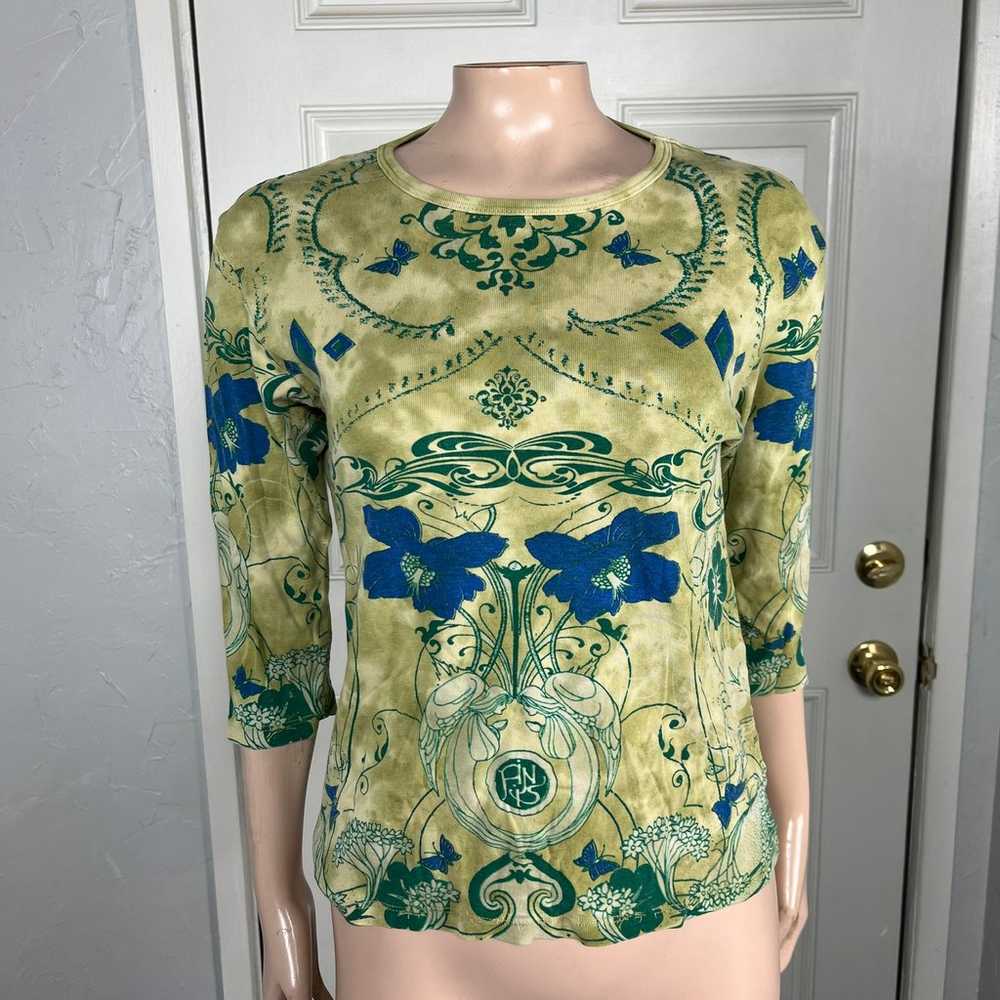 Vintage y2K Glima Tee Shirt M Floral Boho Top Cot… - image 1