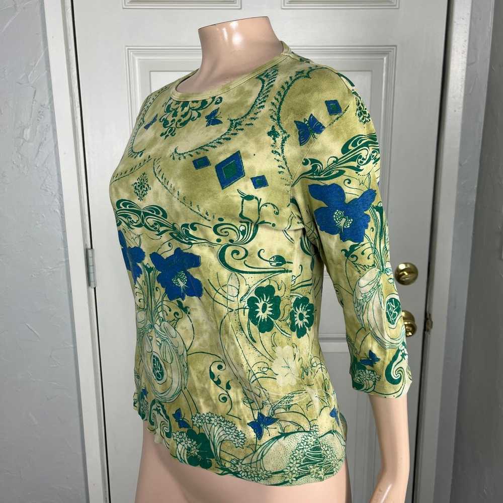 Vintage y2K Glima Tee Shirt M Floral Boho Top Cot… - image 2