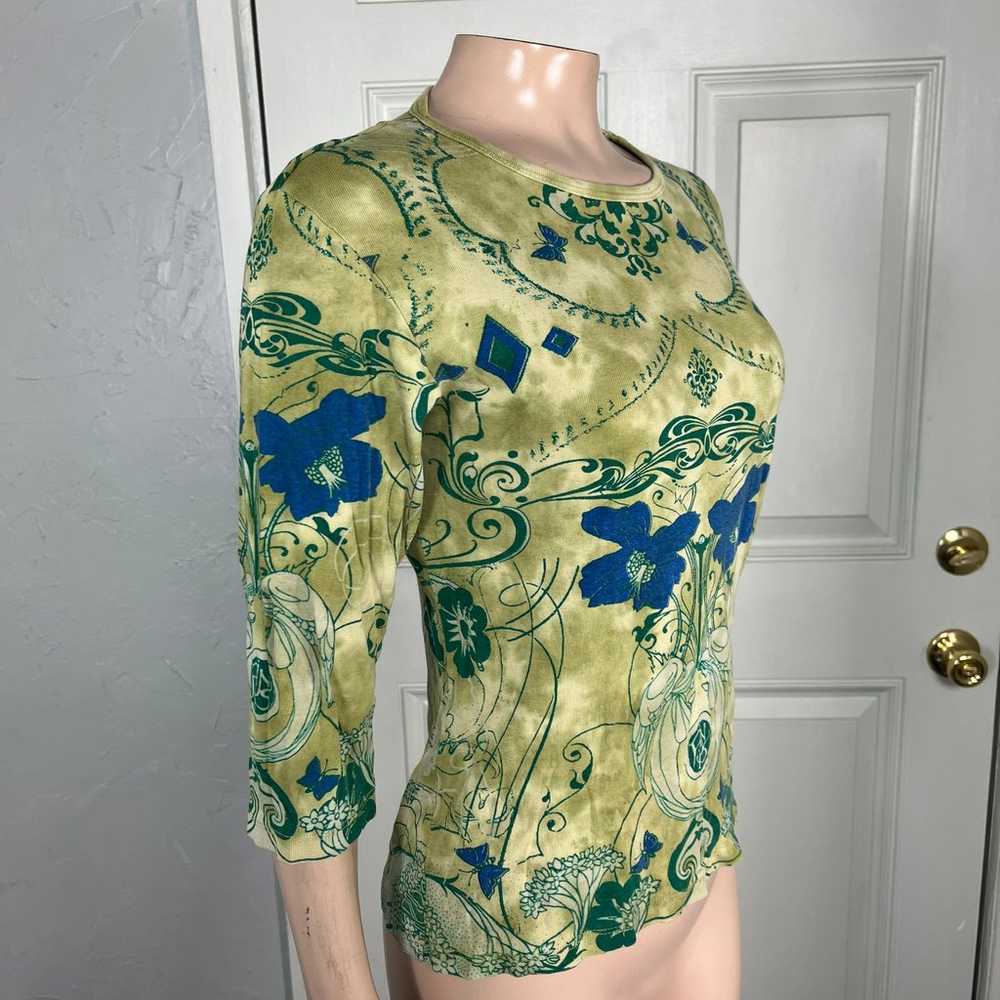 Vintage y2K Glima Tee Shirt M Floral Boho Top Cot… - image 4