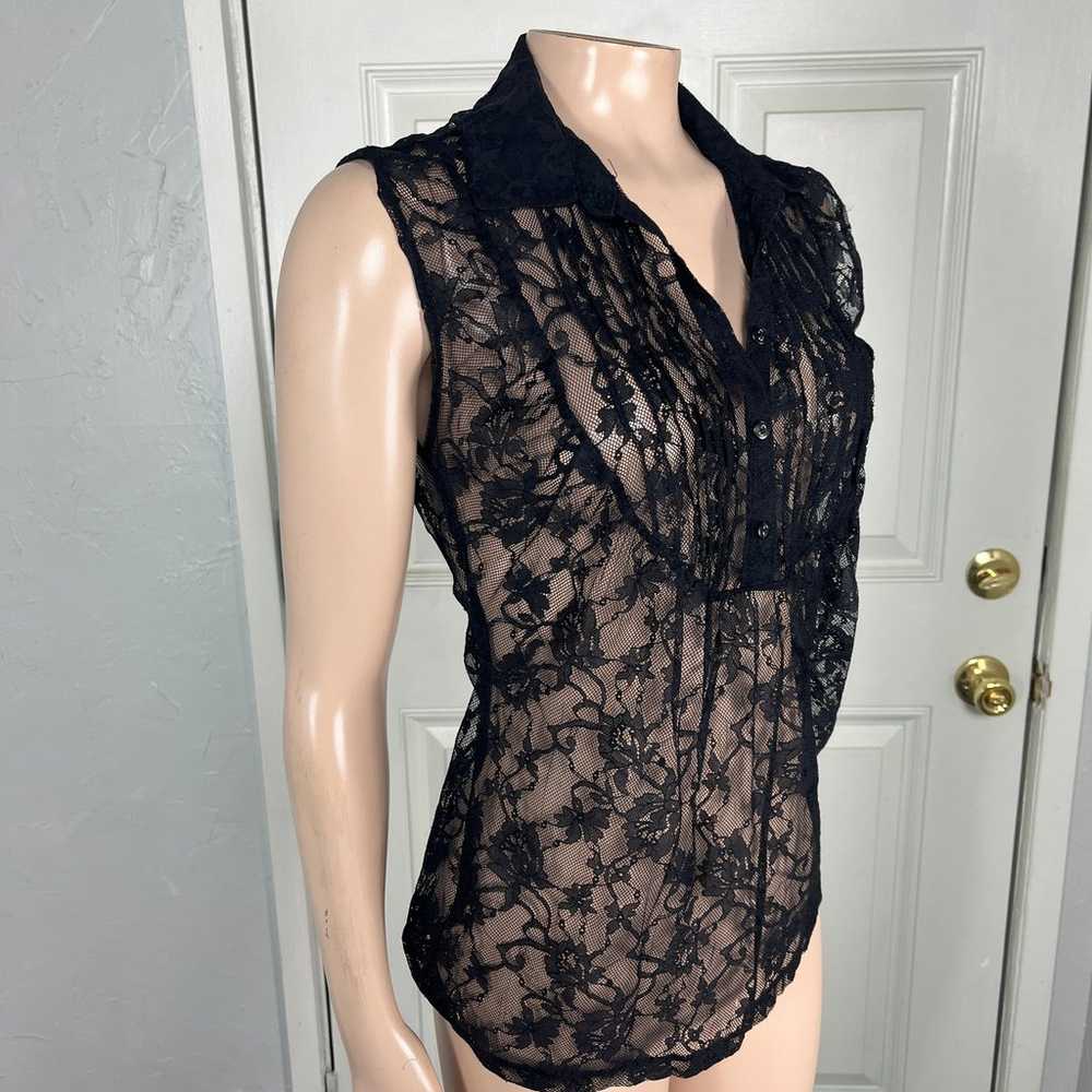 Vintage y2K Express Sheer Lace Shirt S Button Flo… - image 4