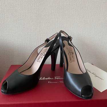 Salvatore Ferragamo black open-toe high heels