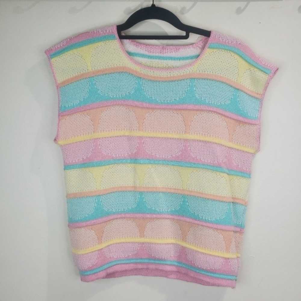 Vintage 80s Pastel knitted sleeveless sweater wit… - image 1