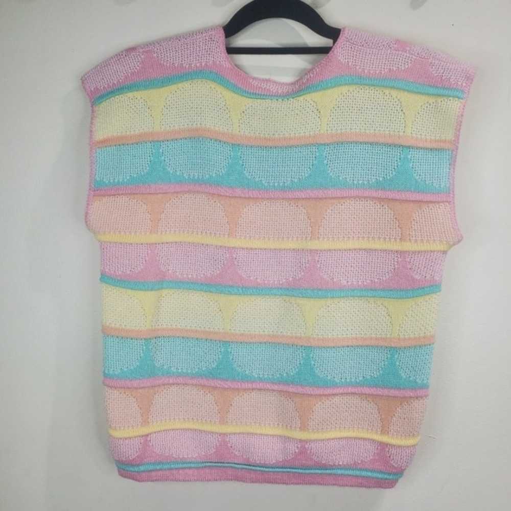 Vintage 80s Pastel knitted sleeveless sweater wit… - image 5