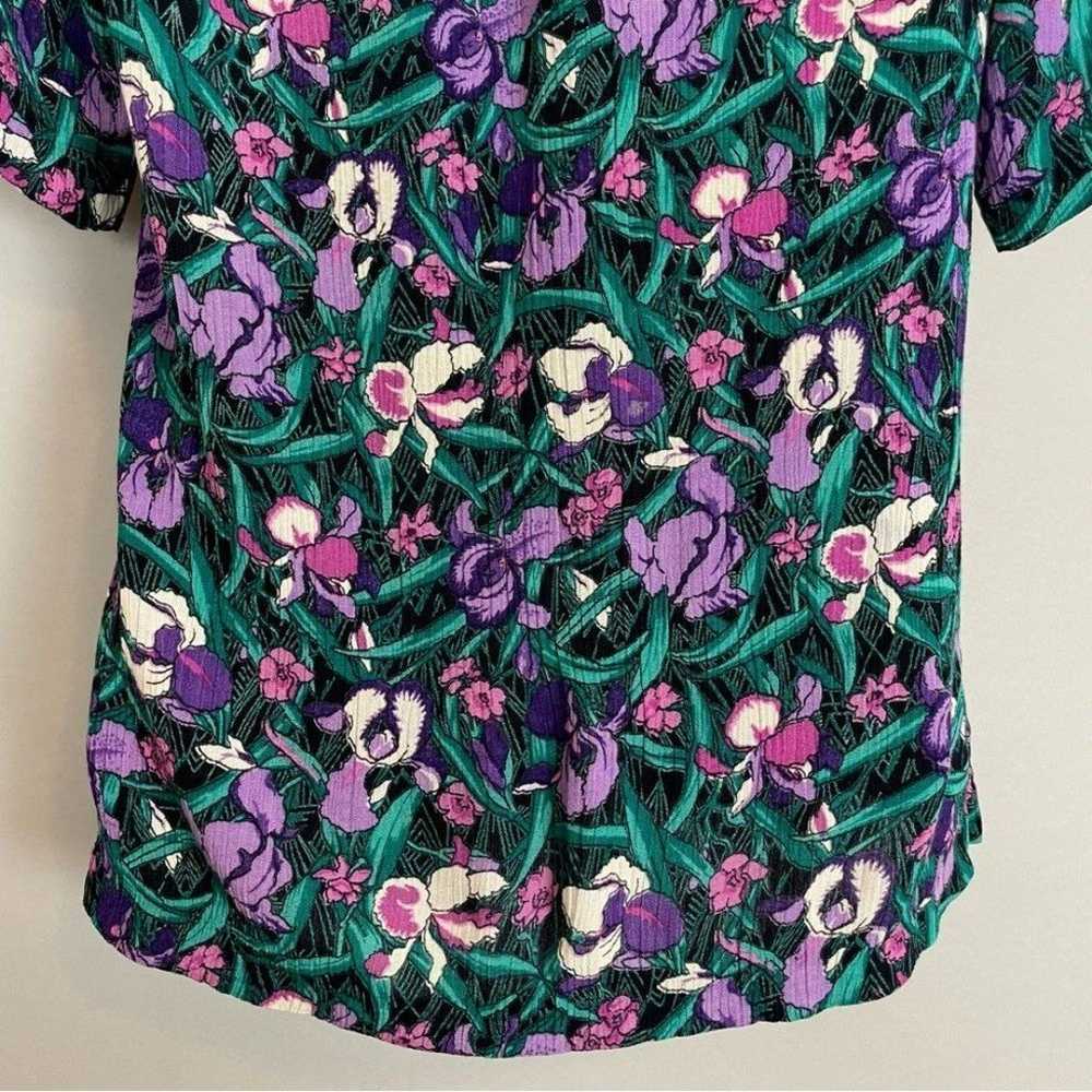 Vintage Floral Blouse Short Sleeve Crinkly Top Pe… - image 10