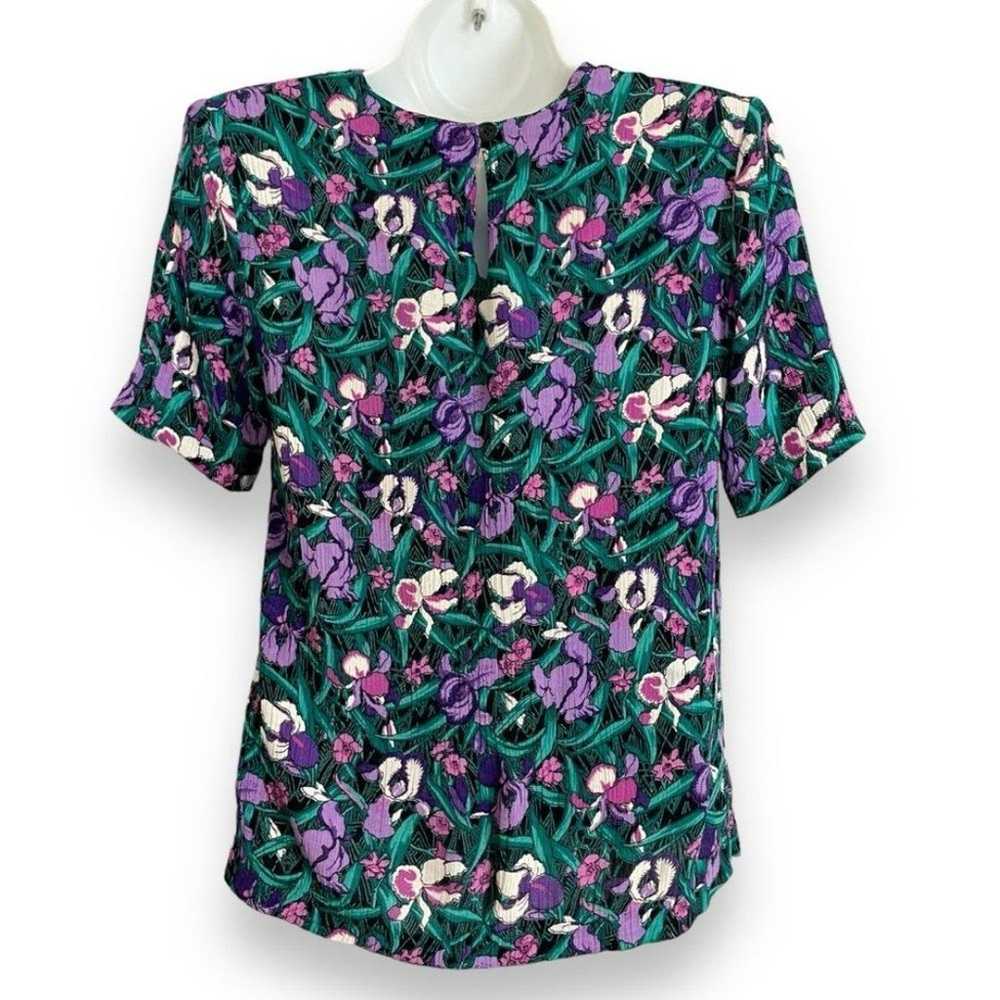 Vintage Floral Blouse Short Sleeve Crinkly Top Pe… - image 2