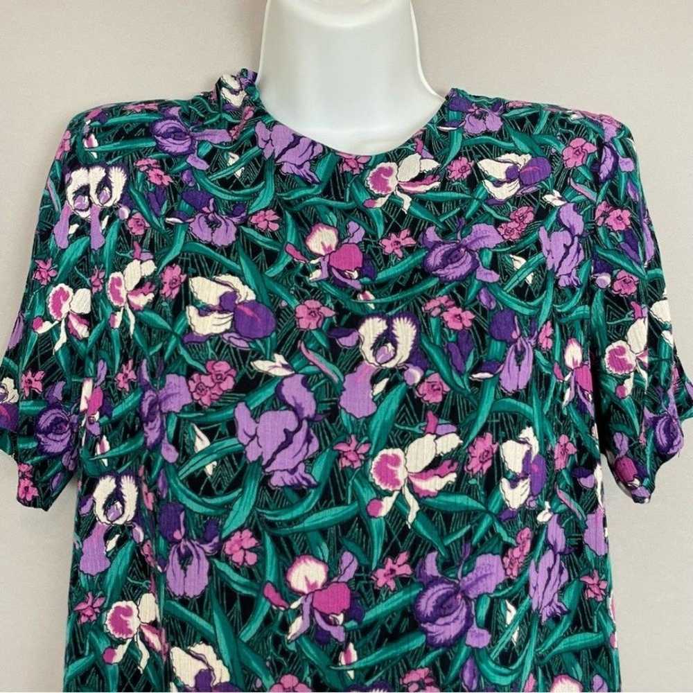 Vintage Floral Blouse Short Sleeve Crinkly Top Pe… - image 4