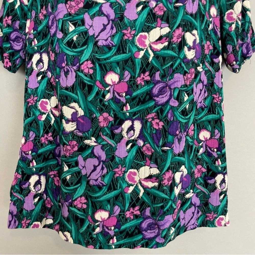 Vintage Floral Blouse Short Sleeve Crinkly Top Pe… - image 5