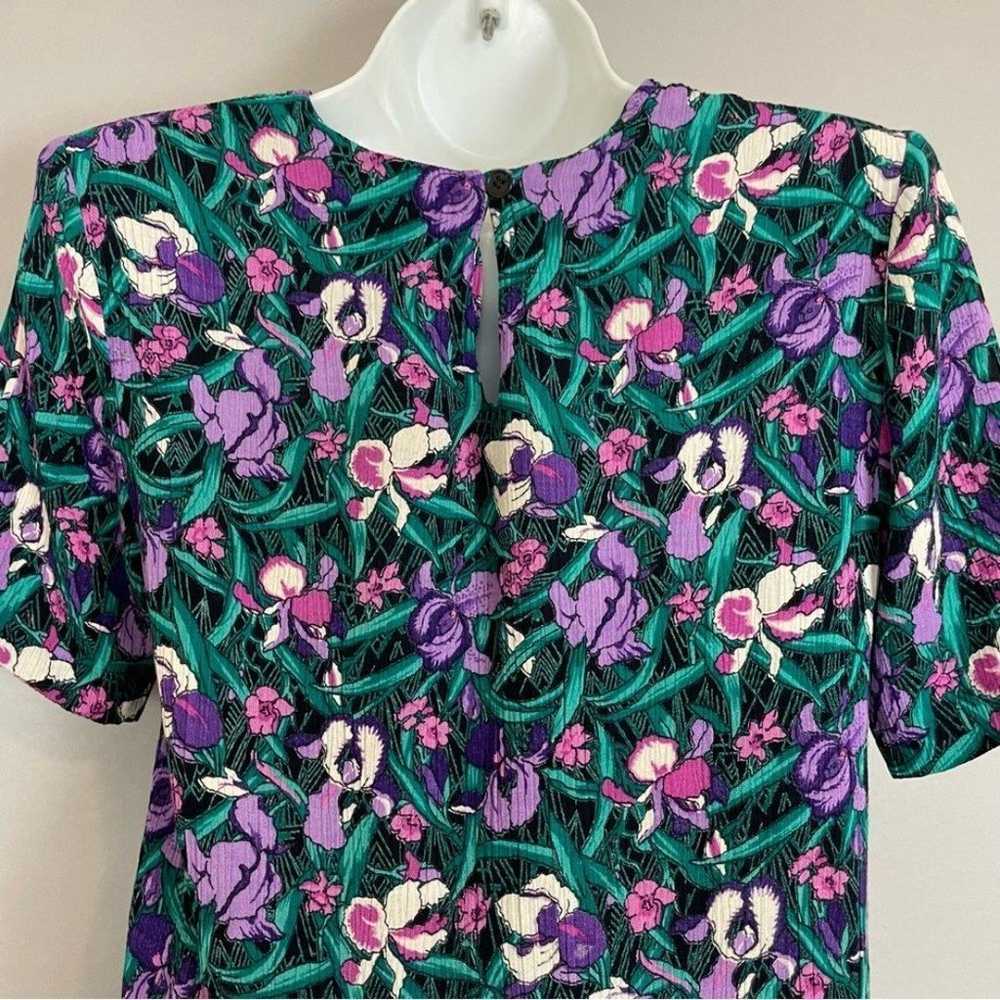 Vintage Floral Blouse Short Sleeve Crinkly Top Pe… - image 9