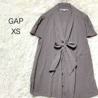 Gap XS Blouse Dark Gray Short Sleeve Ribbon Simple