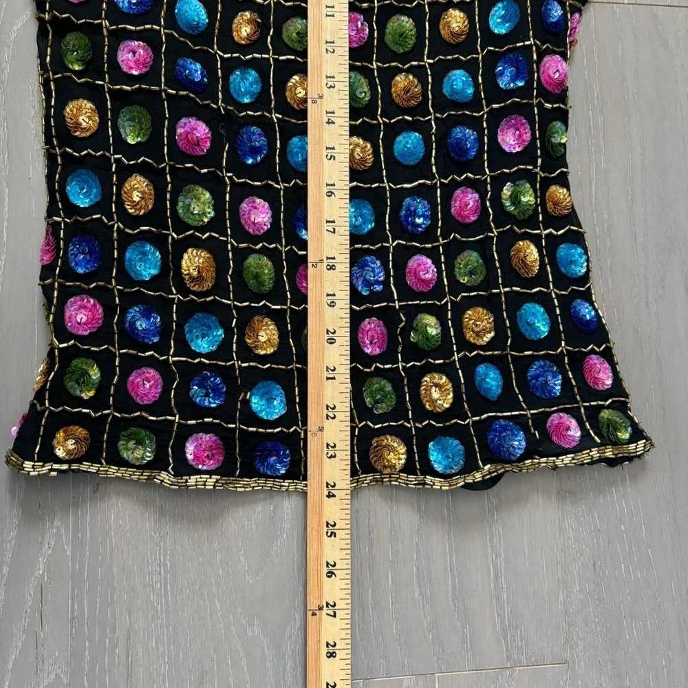 Vtg Leslie Fay Beaded Top Sz M 100% Silk Sequins … - image 11