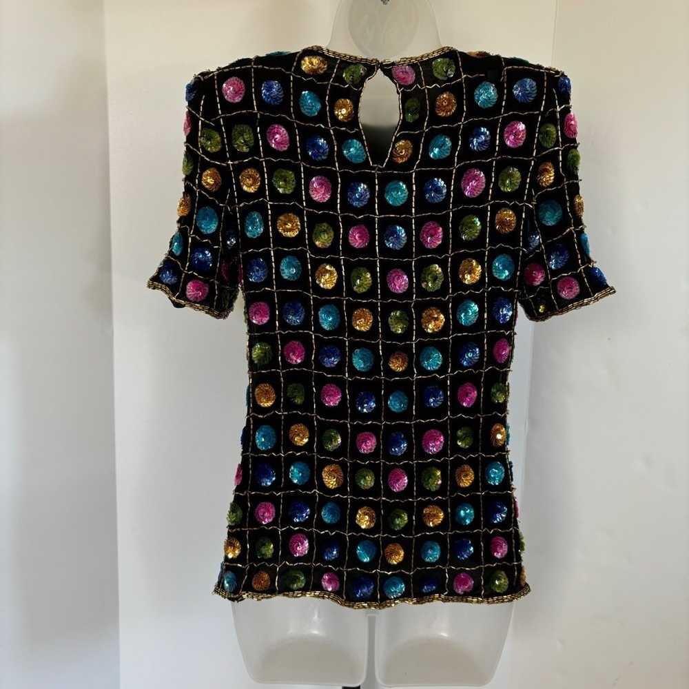 Vtg Leslie Fay Beaded Top Sz M 100% Silk Sequins … - image 6