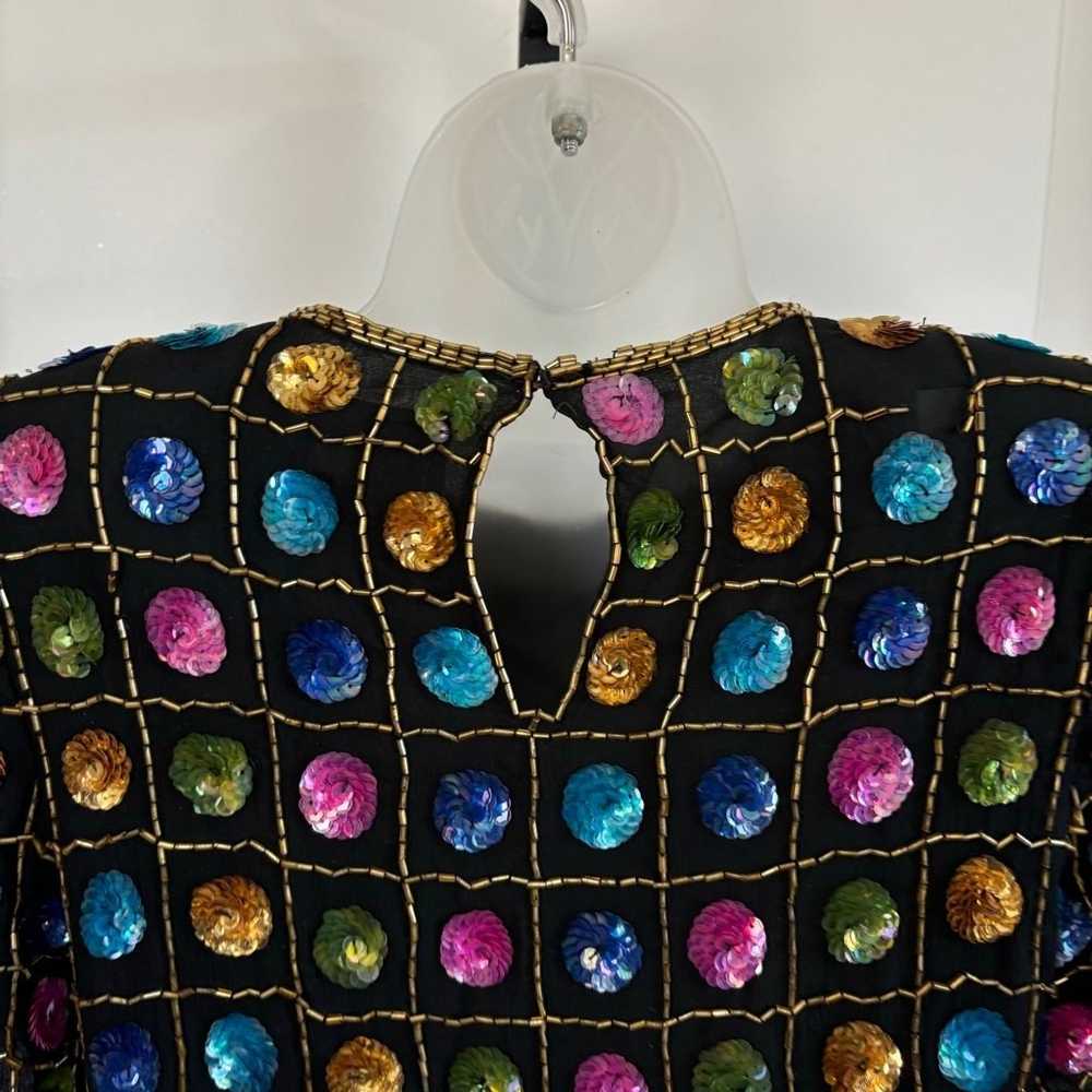 Vtg Leslie Fay Beaded Top Sz M 100% Silk Sequins … - image 7