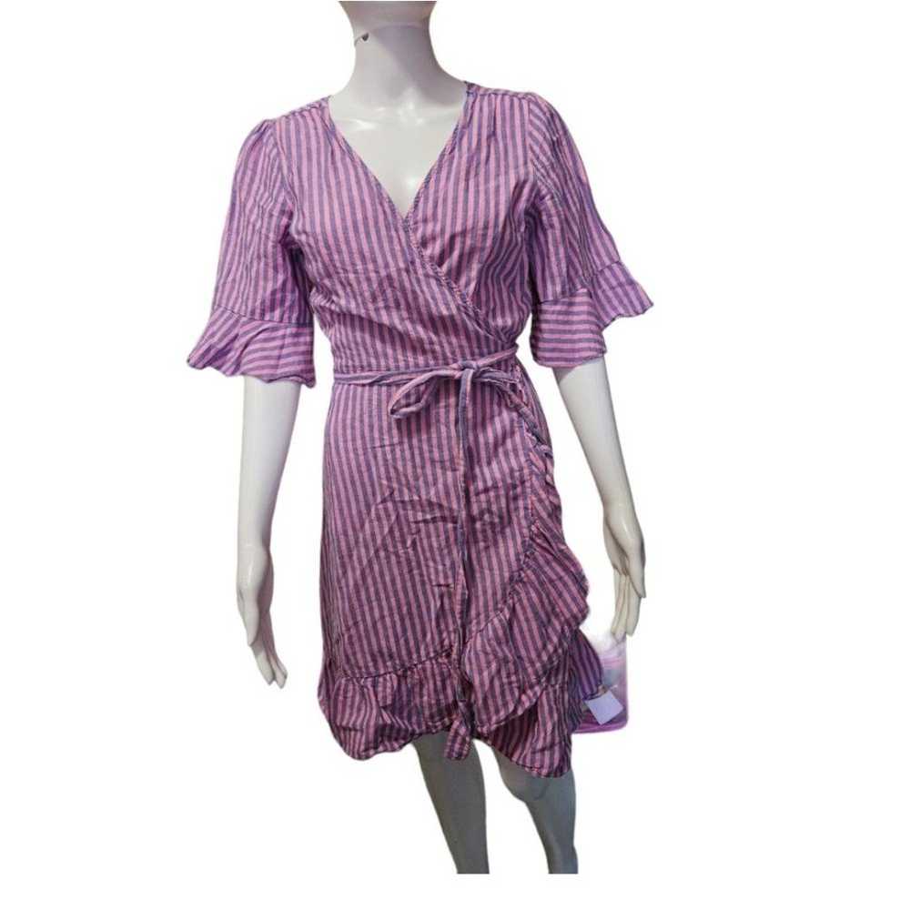 Gap Striped Ruffle Sleeve Wrap Dress - image 1