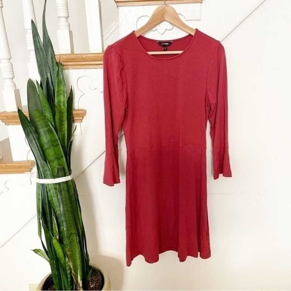 Express Red Long Sleeve Ribbed Knit Round Neck Fo… - image 1