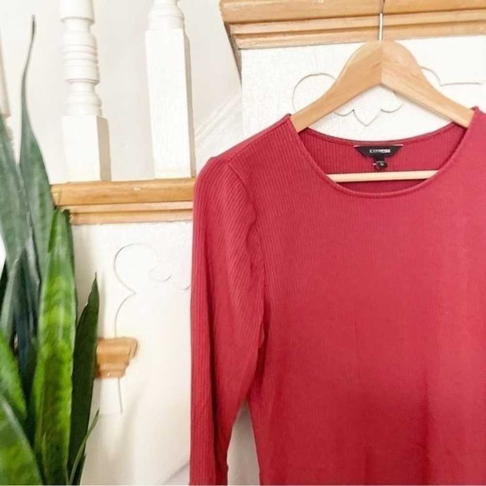 Express Red Long Sleeve Ribbed Knit Round Neck Fo… - image 2