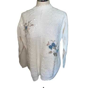 Koret Vintage Knit Floral Embroidered Lace Patchw… - image 1