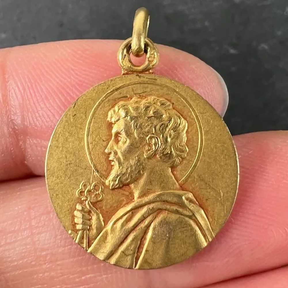 French Saint Peter 18K Yellow Gold Charm Pendant … - image 5