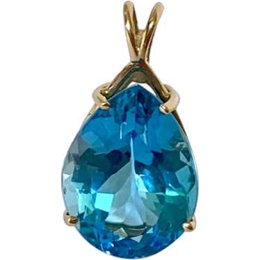 14k Swiss Blue Pear Topaz Pendant