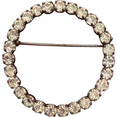 Vintage Circle Rhinestone  Pin marked Sterling - image 1