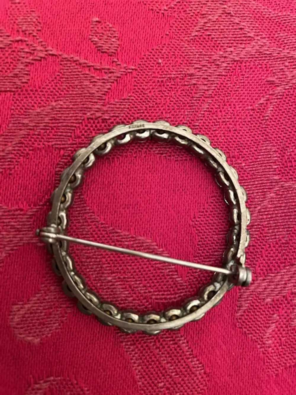 Vintage Circle Rhinestone  Pin marked Sterling - image 2