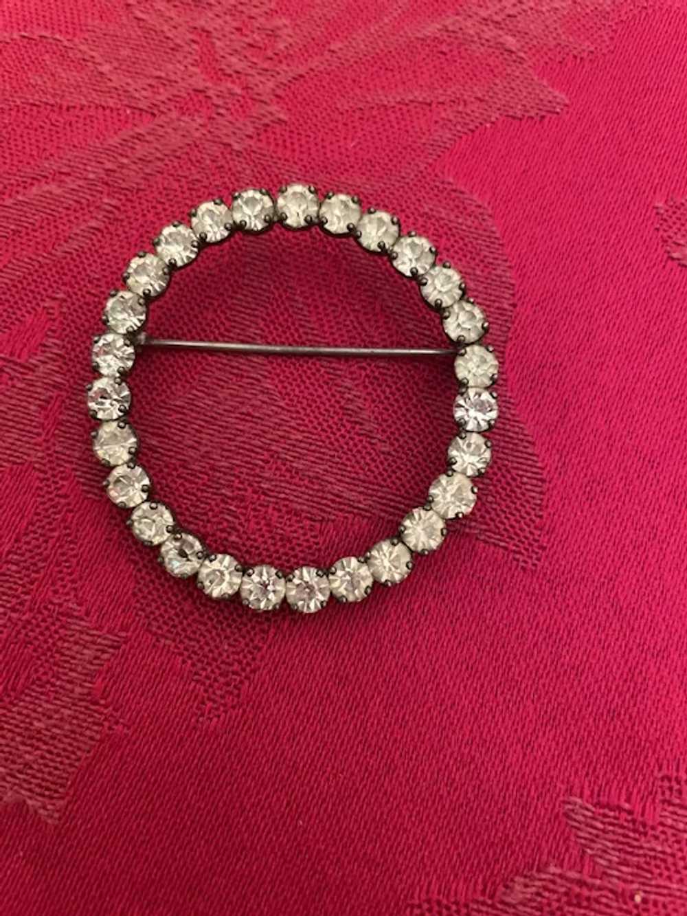 Vintage Circle Rhinestone  Pin marked Sterling - image 4